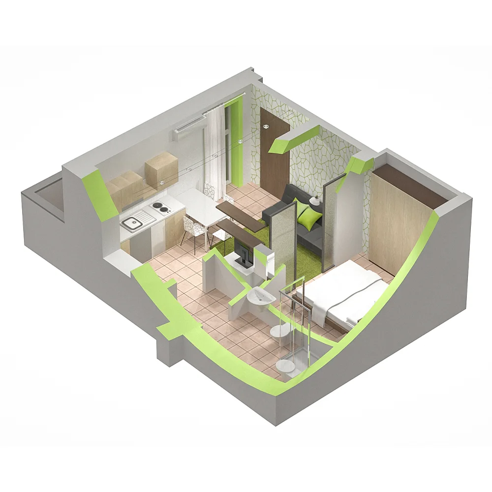 Planimetria appartamento monolocale a Bardolino, lago di Garda all'interno di La Rocca Camping Village